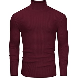 Alimens & Gentle Mens Turtleneck Sweater Slim Fit Cable Knitted Casual Pullover Lightweight Ribbed Long Sleeve Sweaters(Wine Red)