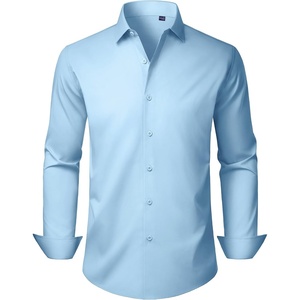 Men’s Dress Shirts Long Sleeve Stretch Wrinkle Free Work Button Down Shirt(Blue)