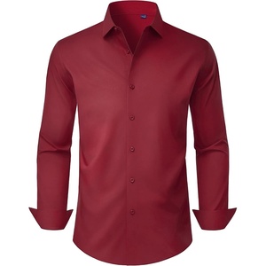 Men’s Dress Shirts Long Sleeve Stretch Wrinkle Free Work Button Down Shirt(Burgundy)