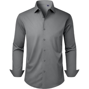 Men’s Dress Shirts Long Sleeve Stretch Wrinkle Free Work Button Down Shirt(Grey)