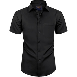 Mens Short Sleeve Dress Shirt Wrinkle Free Summer Button Down Shirts(All Black)