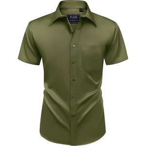 Mens Short Sleeve Dress Shirt Wrinkle Free Summer Button Down Shirts(Army Green)