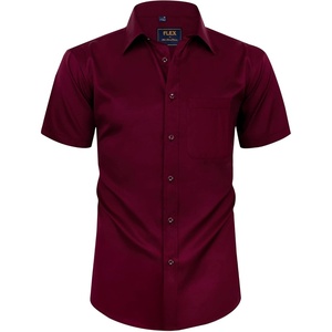 Mens Short Sleeve Dress Shirt Wrinkle Free Summer Button Down Shirts(A-wine Red)