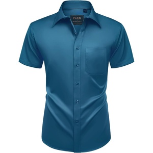 Mens Short Sleeve Dress Shirt Wrinkle Free Summer Button Down Shirts(Azure Blue)