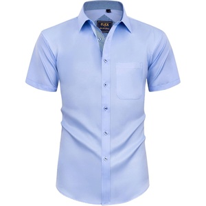 Mens Short Sleeve Dress Shirt Wrinkle Free Summer Button Down Shirts(Blue)