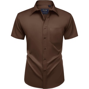 Mens Short Sleeve Dress Shirt Wrinkle Free Summer Button Down Shirts(Brown)