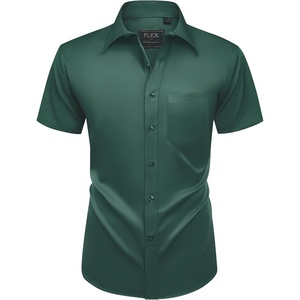 Mens Short Sleeve Dress Shirt Wrinkle Free Summer Button Down Shirts(Dark Green)