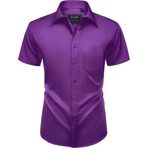 Mens Short Sleeve Dress Shirt Wrinkle Free Summer Button Down Shirts(Dark Purple)