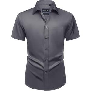 Mens Short Sleeve Dress Shirt Wrinkle Free Summer Button Down Shirts(Gray)