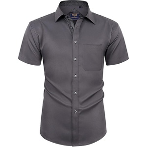 Mens Short Sleeve Dress Shirt Wrinkle Free Summer Button Down Shirts(Grey)