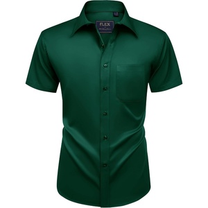 Mens Short Sleeve Dress Shirt Wrinkle Free Summer Button Down Shirts(Hunter Green)