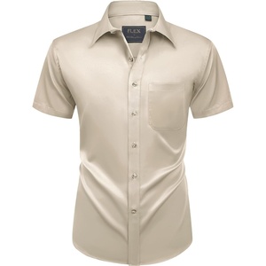 Mens Short Sleeve Dress Shirt Wrinkle Free Summer Button Down Shirts(Khaki)