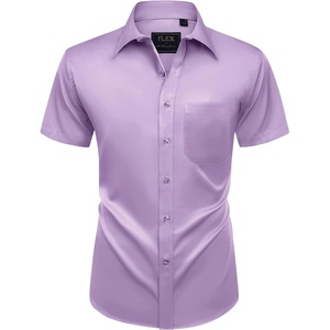 Mens Short Sleeve Dress Shirt Wrinkle Free Summer Button Down Shirts(Lavender)