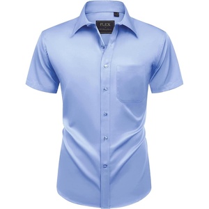 Mens Short Sleeve Dress Shirt Wrinkle Free Summer Button Down Shirts(Light Blue)