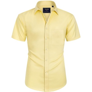 Mens Short Sleeve Dress Shirt Wrinkle Free Summer Button Down Shirts(Light Yellow)