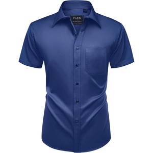 Mens Short Sleeve Dress Shirt Wrinkle Free Summer Button Down Shirts(Navy)