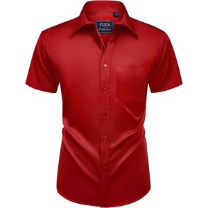 Mens Short Sleeve Dress Shirt Wrinkle Free Summer Button Down Shirts(Red)