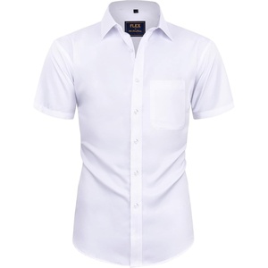 Mens Short Sleeve Dress Shirt Wrinkle Free Summer Button Down Shirts(White)