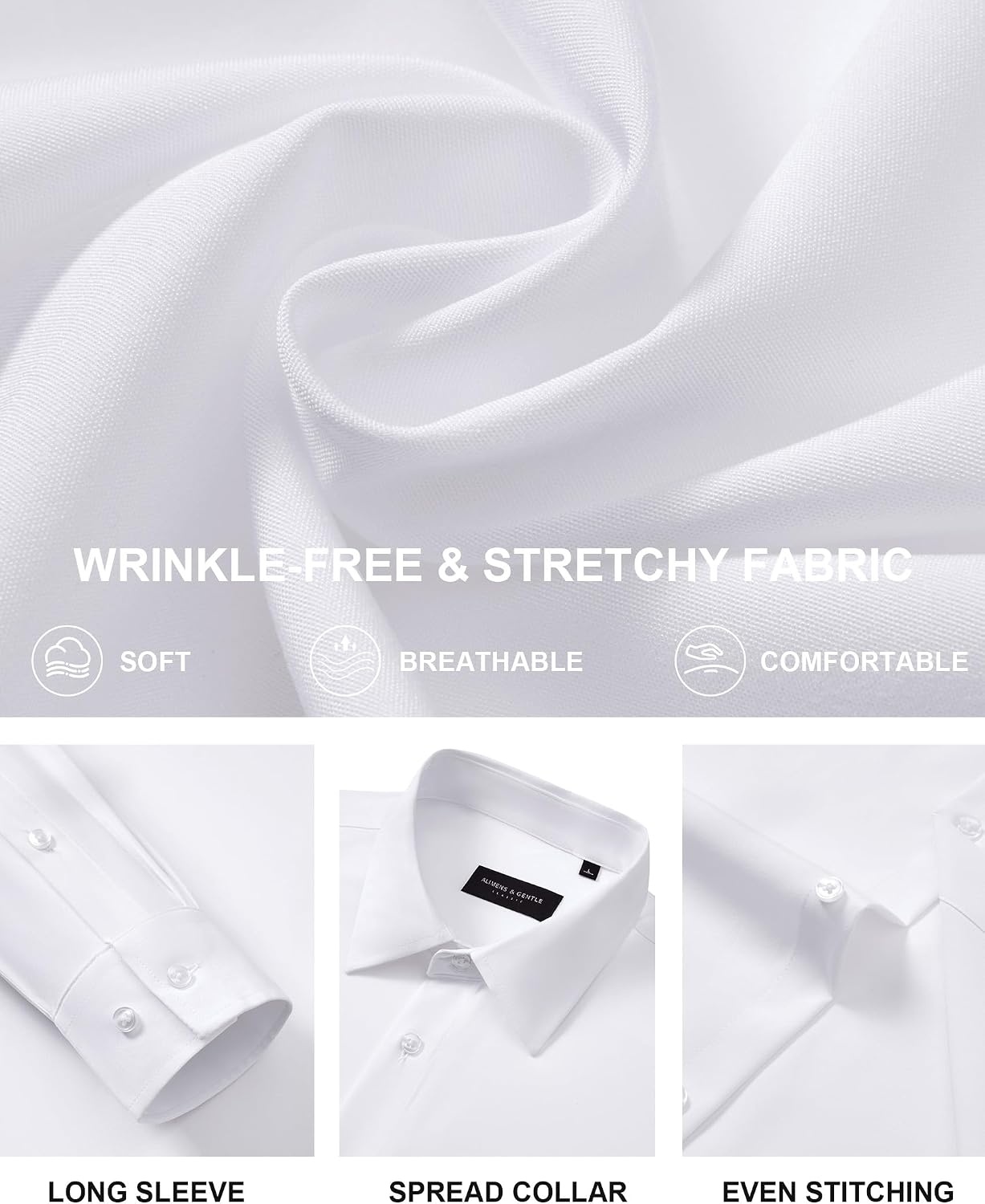 image:imageMens Dress Shirts Long Sleeve Wrinkle Free Business Button Up ShirtsAll White