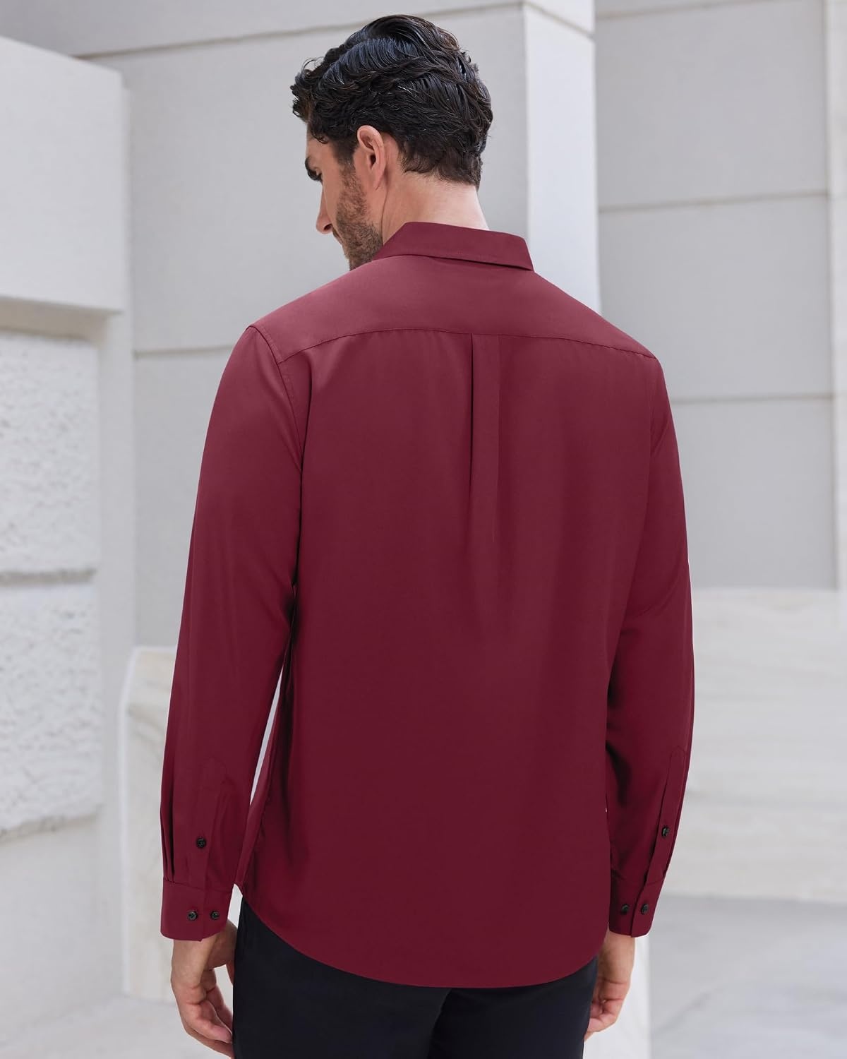 image:imageMens Dress Shirts Long Sleeve Wrinkle Free Business Button Up ShirtsBurgundy