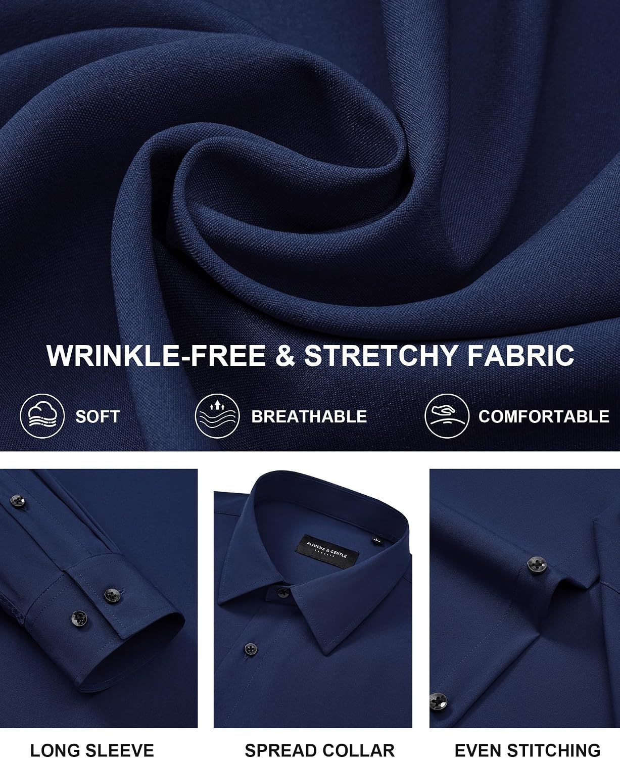 image:imageMens Dress Shirts Long Sleeve Wrinkle Free Business Button Up ShirtsNavy Blue