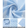 Mens Linen Shirt Striped Short Sleeve Button Down Summer Beach Shirt(Light Blue)