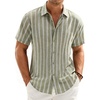 Mens Linen Shirt Striped Short Sleeve Button Down Summer Beach Shirt(Green)