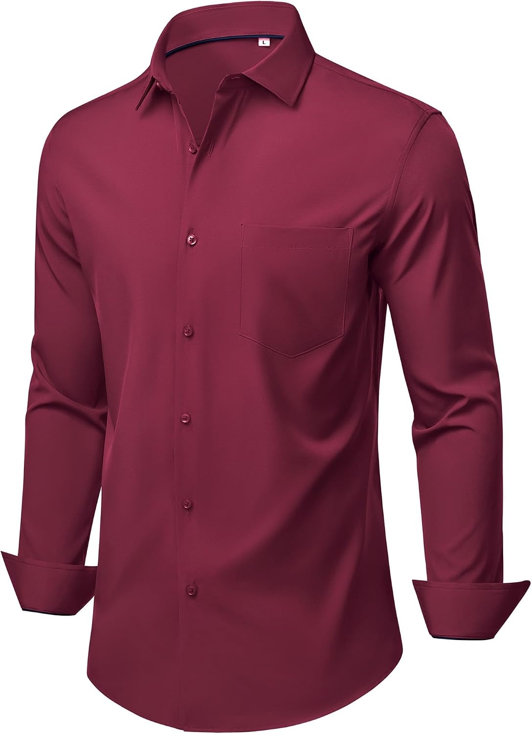 image:imageMens Dress Shirts Stretch Long Sleeve Wrinkle Free Work Button Down ShirtBurgundy