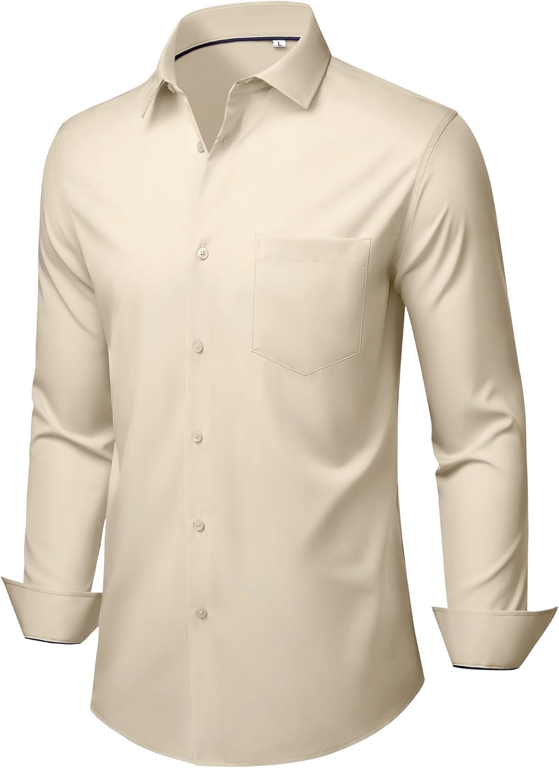 image:imageMens Dress Shirts Stretch Long Sleeve Wrinkle Free Work Button Down ShirtKhaki