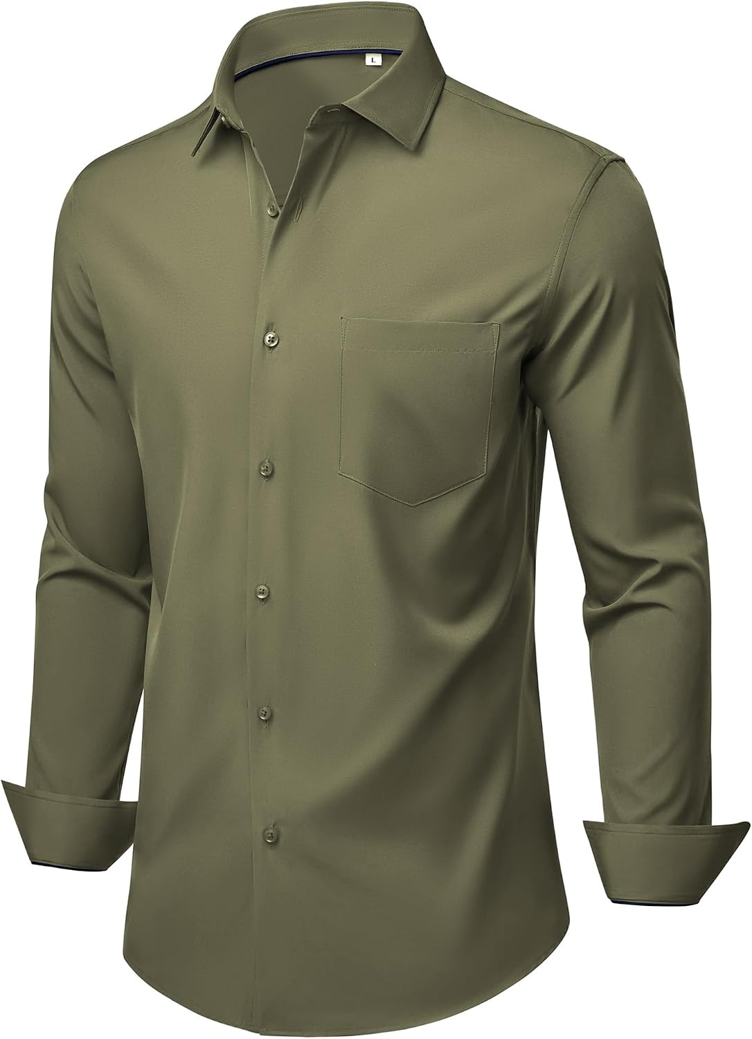 image:imageMens Dress Shirts Stretch Long Sleeve Wrinkle Free Work Button Down ShirtOlive Green