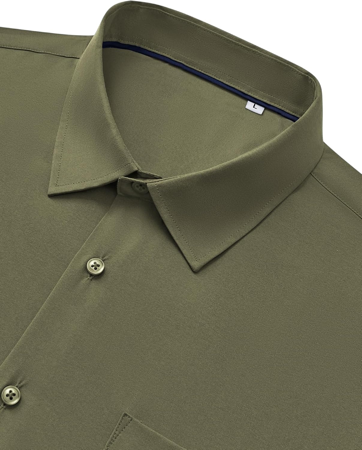 image:imageMens Dress Shirts Stretch Long Sleeve Wrinkle Free Work Button Down ShirtOlive Green