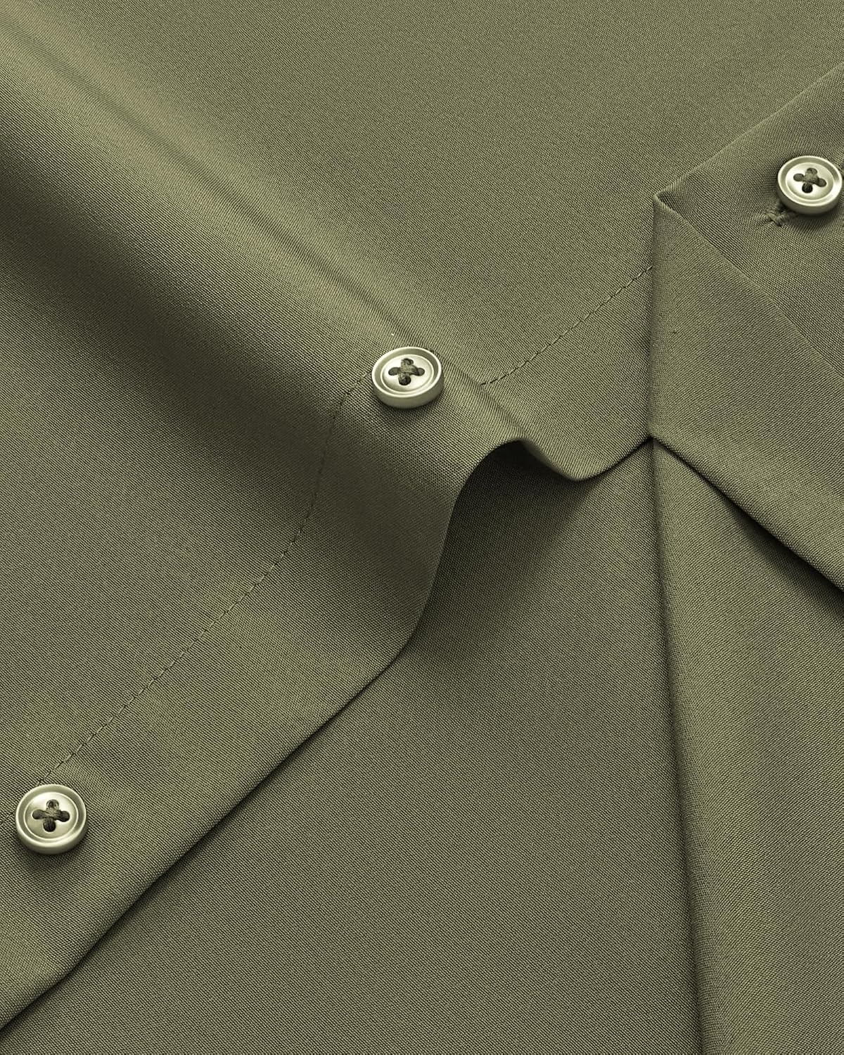 image:imageMens Dress Shirts Stretch Long Sleeve Wrinkle Free Work Button Down ShirtOlive Green