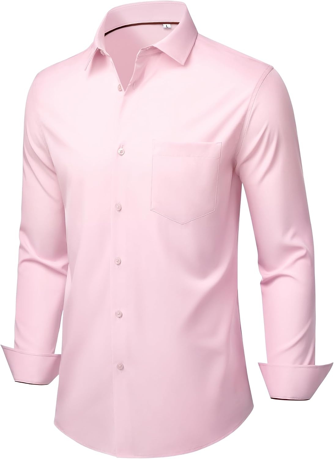 image:imageMens Dress Shirts Stretch Long Sleeve Wrinkle Free Work Button Down ShirtPink
