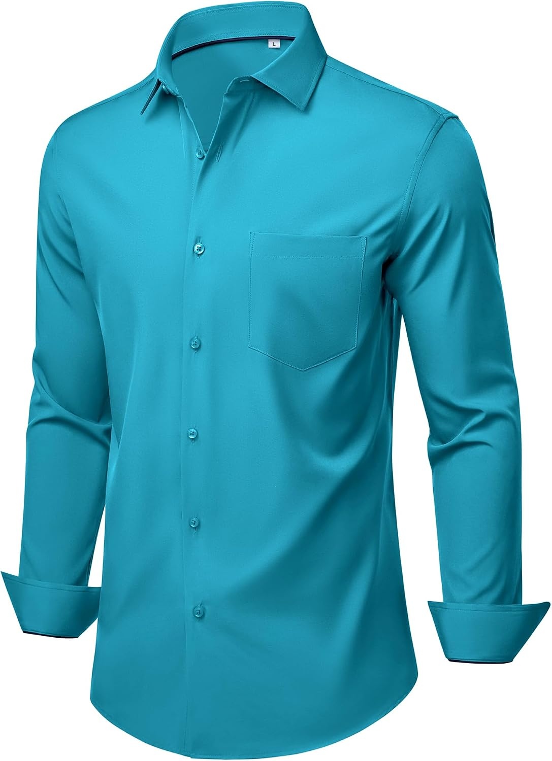 image:imageMens Dress Shirts Stretch Long Sleeve Wrinkle Free Work Button Down ShirtTurquoise