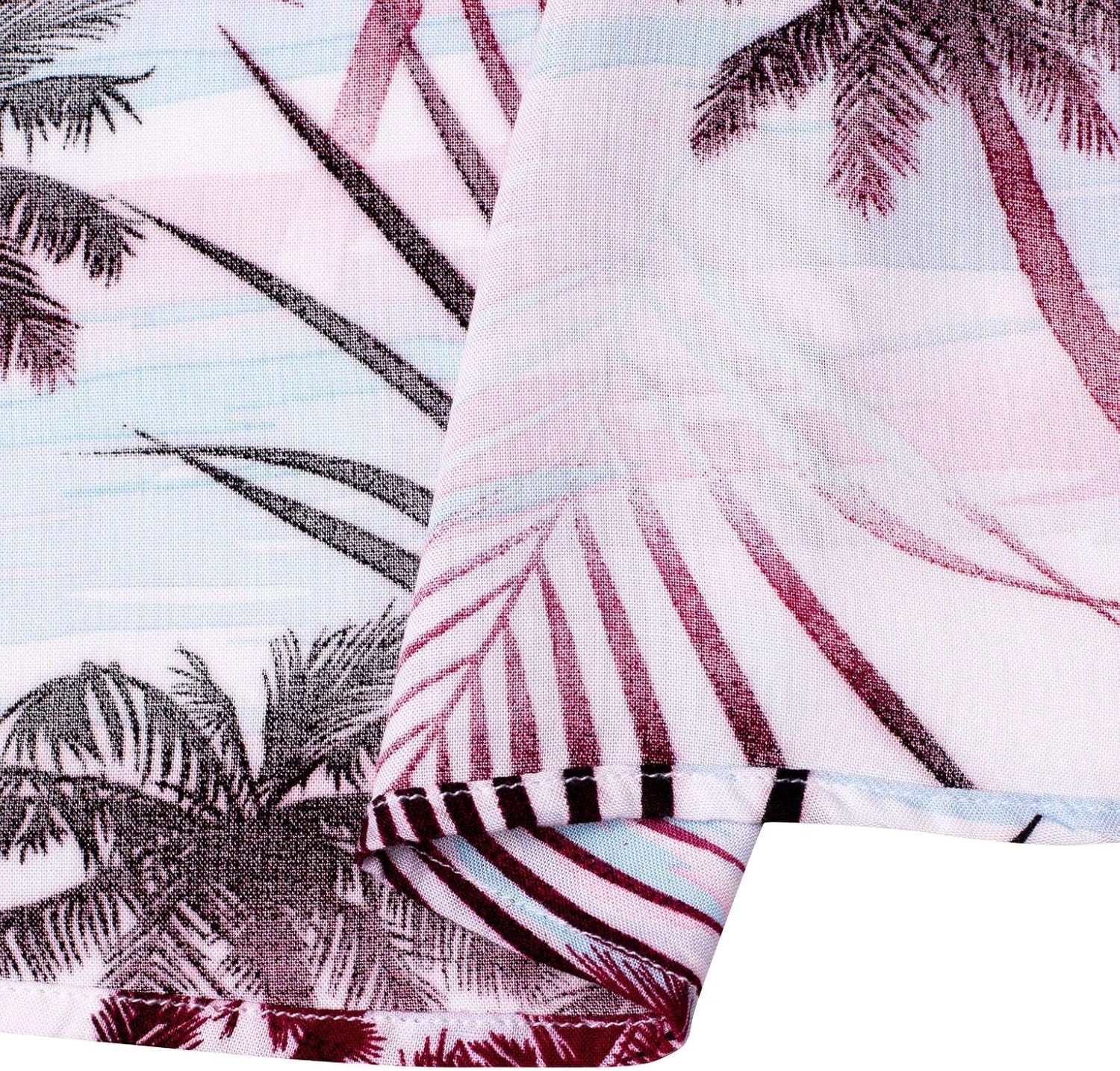 image:imageMens Hawaiian Shirt Summer Beach Casual Short Sleeve Button Down ShirtsRosy White Palm