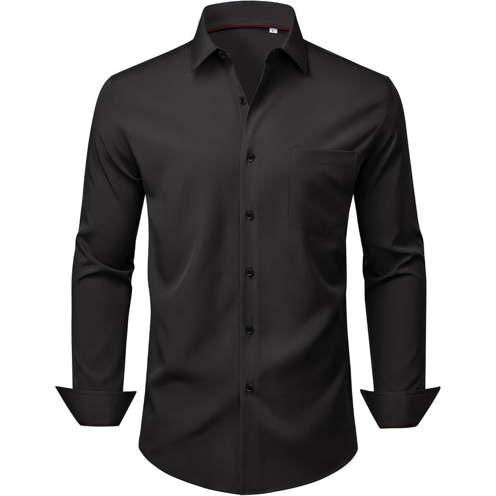 image:imageMens Dress Shirts Stretch Long Sleeve Wrinkle Free Work Button Down ShirtBlack