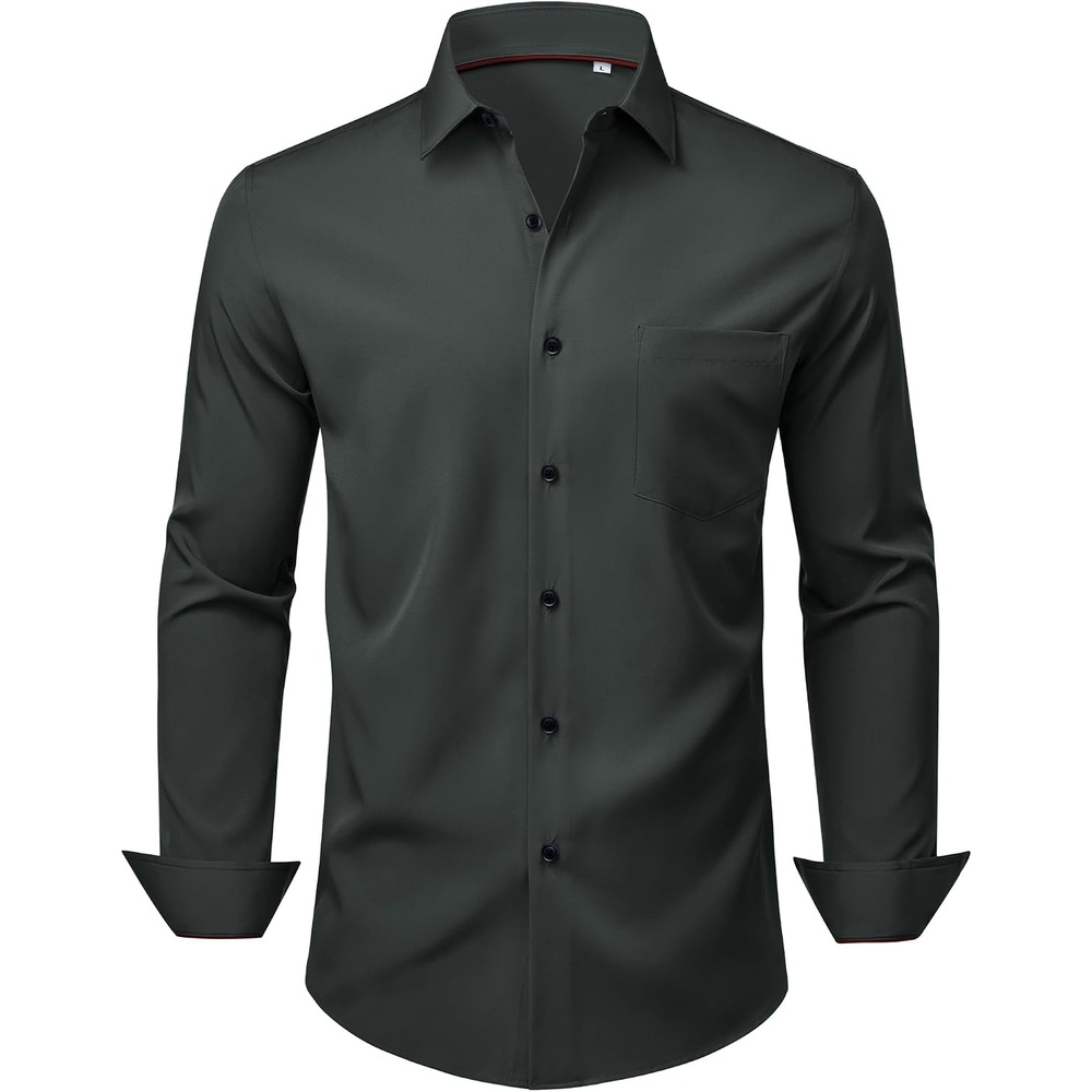 image:imageMens Dress Shirts Stretch Long Sleeve Wrinkle Free Work Button Down ShirtCharcoal