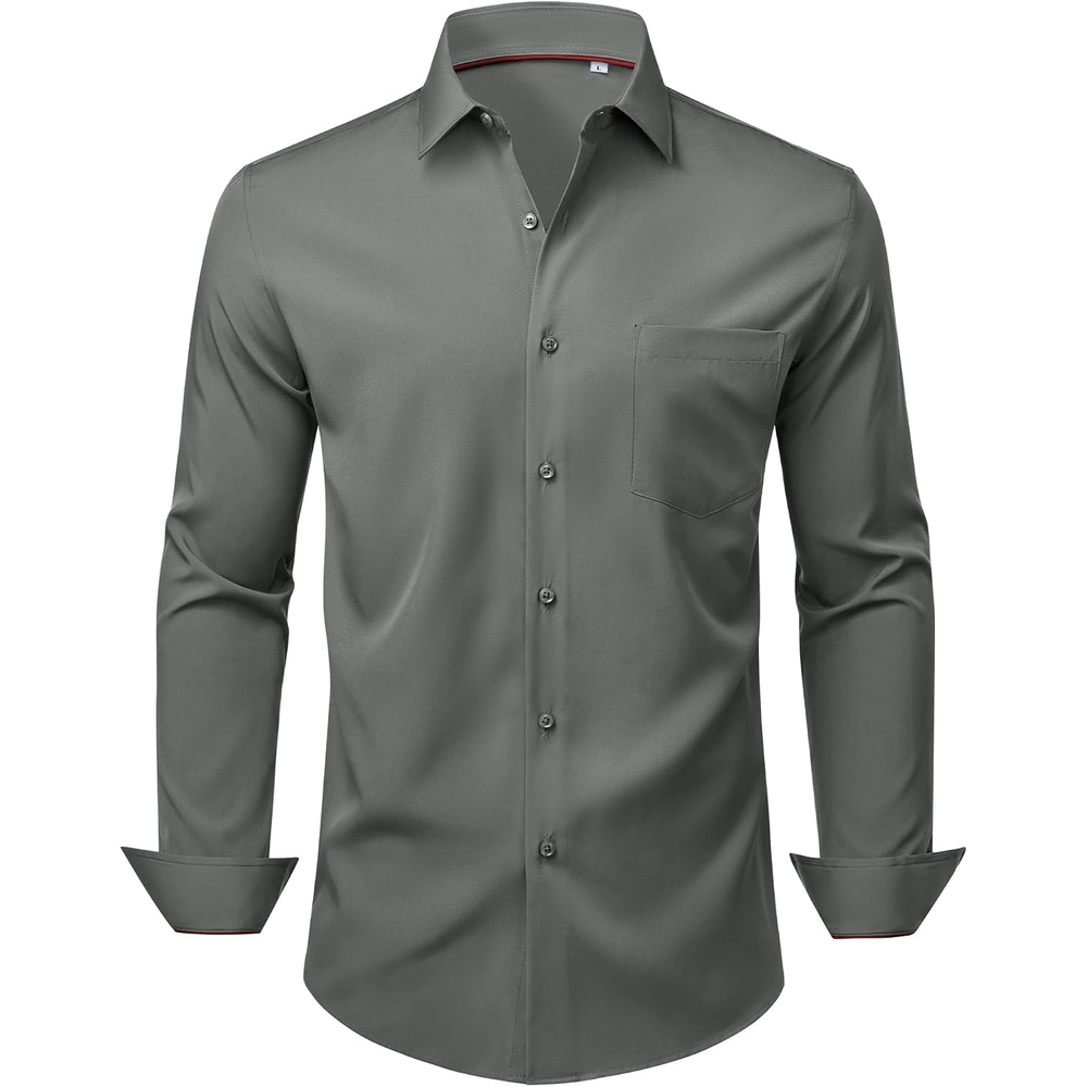image:imageMens Dress Shirts Stretch Long Sleeve Wrinkle Free Work Button Down ShirtGrey