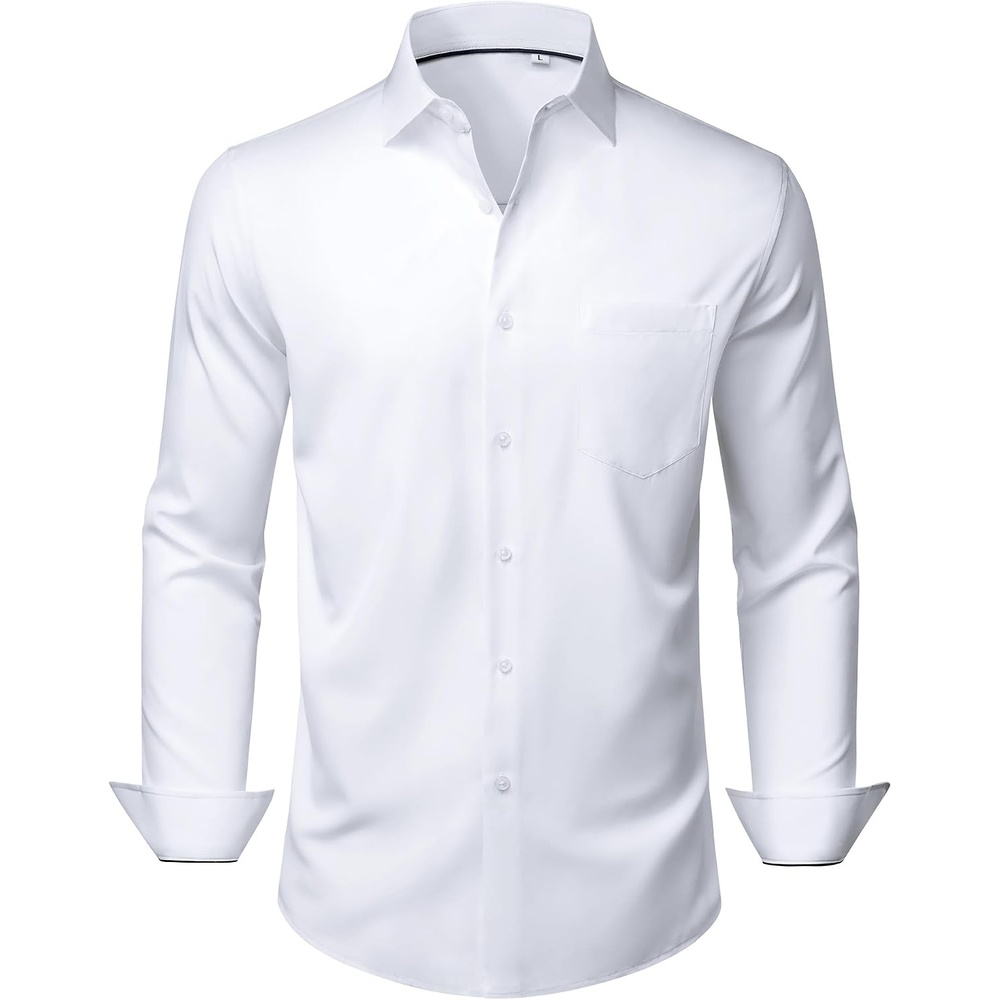 image:imageMens Dress Shirts Stretch Long Sleeve Wrinkle Free Work Button Down ShirtWhite