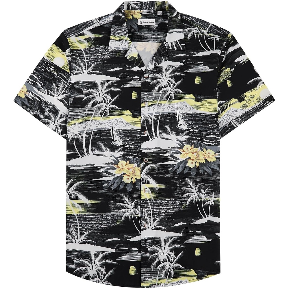 image:imageMens Hawaiian Shirt Summer Beach Casual Short Sleeve Button Down ShirtsBlack Beach