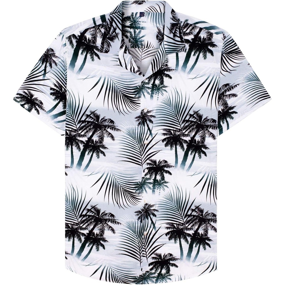 image:imageMens Hawaiian Shirt Summer Beach Casual Short Sleeve Button Down ShirtsBlack White Palm