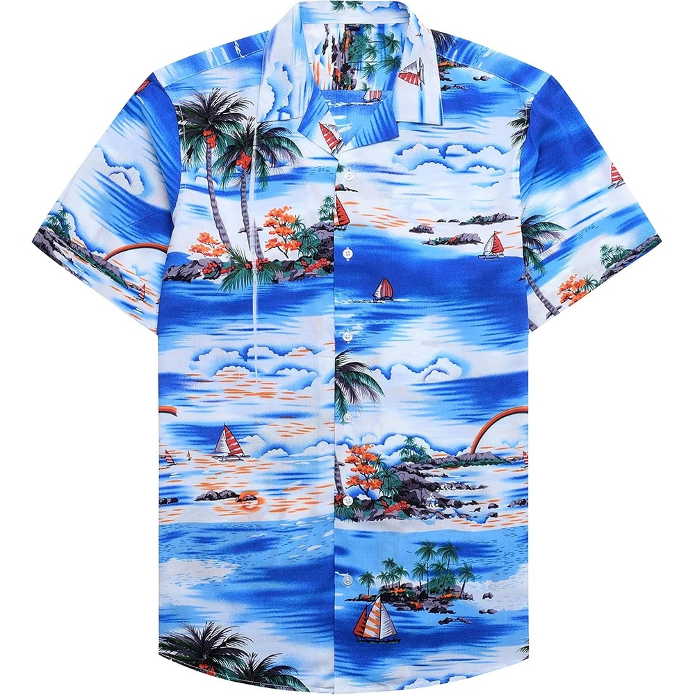 image:imageMens Hawaiian Shirt Summer Beach Casual Short Sleeve Button Down ShirtsBlue Sky