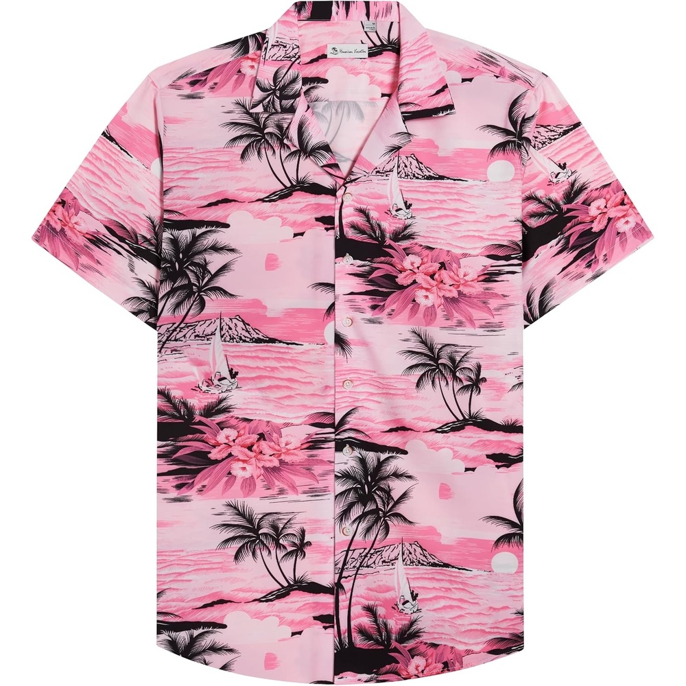 image:imageMens Hawaiian Shirt Summer Beach Casual Short Sleeve Button Down ShirtsPink Beach
