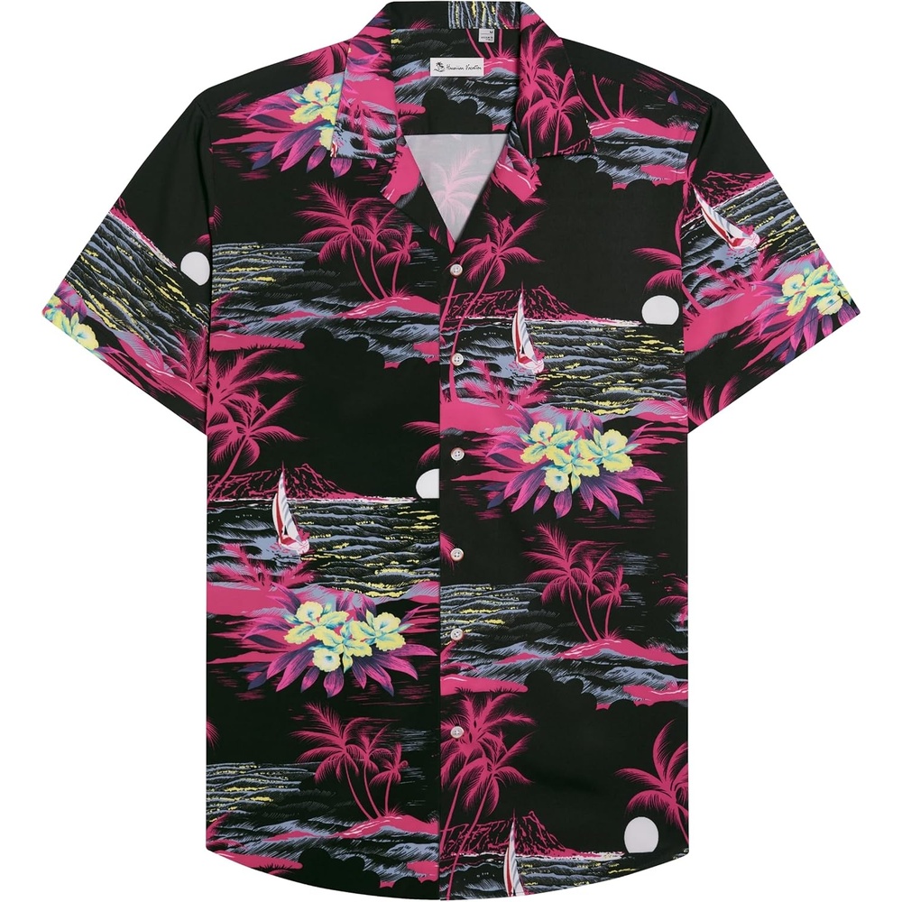 image:imageMens Hawaiian Shirt Summer Beach Casual Short Sleeve Button Down ShirtsRosy Black Beach