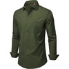 Mens Dress Shirts Stretch Long Sleeve Wrinkle Free Work Button Down Shirt(Army Green)