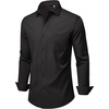 Mens Dress Shirts Stretch Long Sleeve Wrinkle Free Work Button Down Shirt(Black)