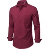 Mens Dress Shirts Stretch Long Sleeve Wrinkle Free Work Button Down Shirt(Burgundy)