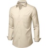 Mens Dress Shirts Stretch Long Sleeve Wrinkle Free Work Button Down Shirt(Khaki)