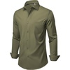 Mens Dress Shirts Stretch Long Sleeve Wrinkle Free Work Button Down Shirt(Olive Green)