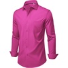 Mens Dress Shirts Stretch Long Sleeve Wrinkle Free Work Button Down Shirt(Rose Pink)
